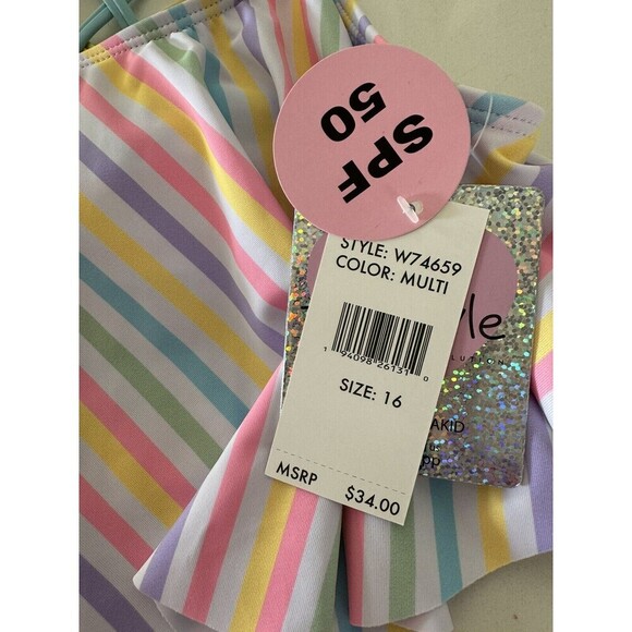 Freestyle Revolution Girls Tankini Swimsuit multicolor striped 2pc set Size 16 - Picture 10 of 12